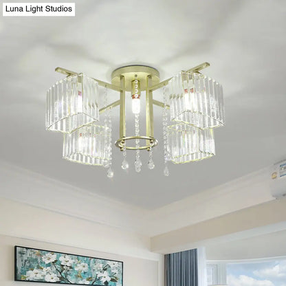 DecorBites™ DecorBites™ Modern 5/7 Bulb Ceiling Light with Clear Crystal Block Shade - Perfect for Bedrooms!