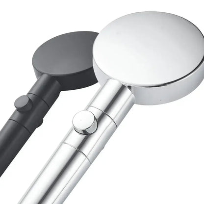 Modern 5-function shower head in shiny chrome and matte black with sleek, modern design for versatile bathroom use