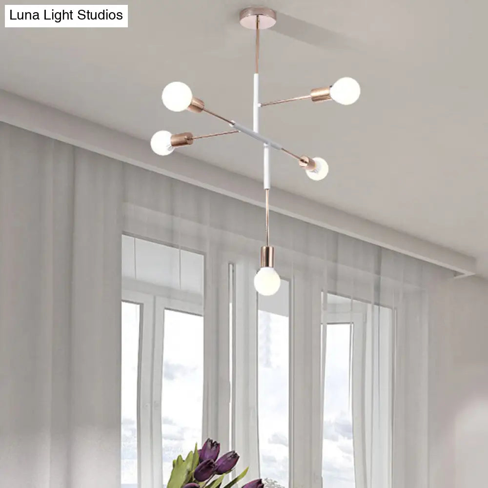 Lámpara de techo moderna rectangular de metal con 5 luces: blanca/negra, bombilla desnuda, para comedor