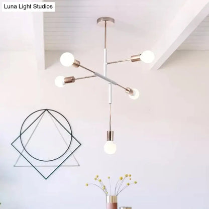 Lámpara de techo moderna rectangular de metal con 5 luces: blanca/negra, bombilla desnuda, para comedor