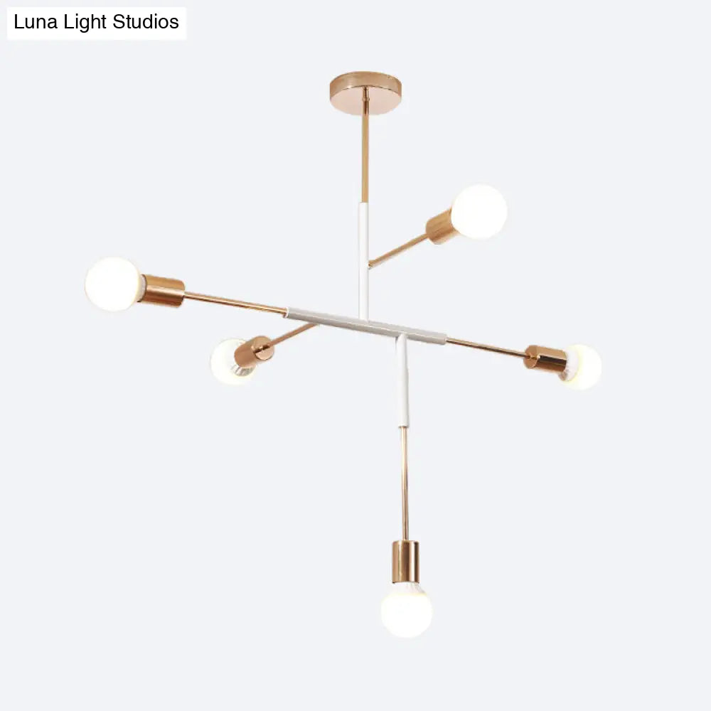 Lámpara de techo moderna rectangular de metal con 5 luces: blanca/negra, bombilla desnuda, para comedor