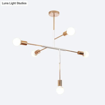 Lámpara de techo moderna rectangular de metal con 5 luces: blanca/negra, bombilla desnuda, para comedor