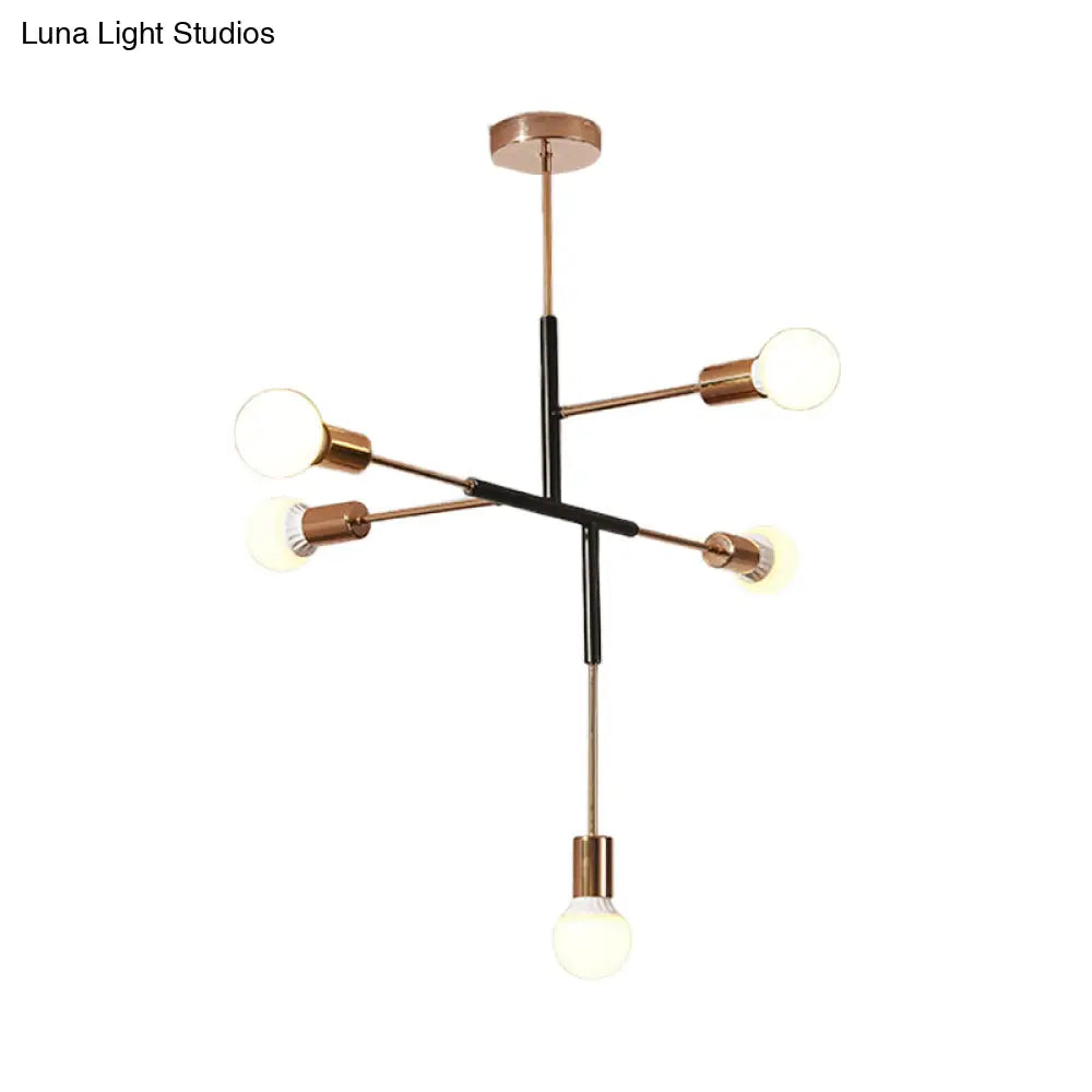 Lámpara de techo moderna rectangular de metal con 5 luces: blanca/negra, bombilla desnuda, para comedor