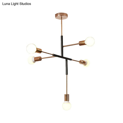 Lámpara de techo moderna rectangular de metal con 5 luces: blanca/negra, bombilla desnuda, para comedor