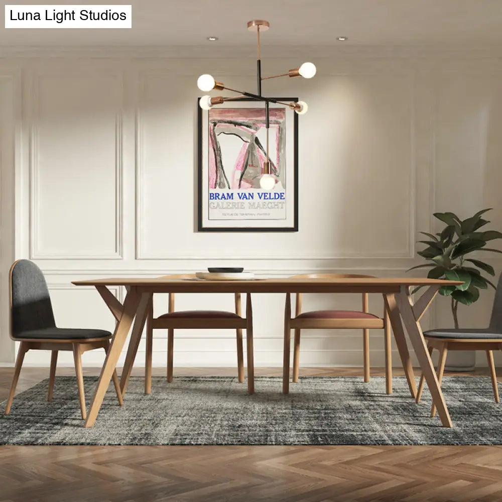 Lámpara de techo moderna rectangular de metal con 5 luces: blanca/negra, bombilla desnuda, para comedor