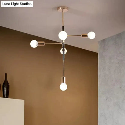 Lámpara de techo moderna rectangular de metal con 5 luces: blanca/negra, bombilla desnuda, para comedor