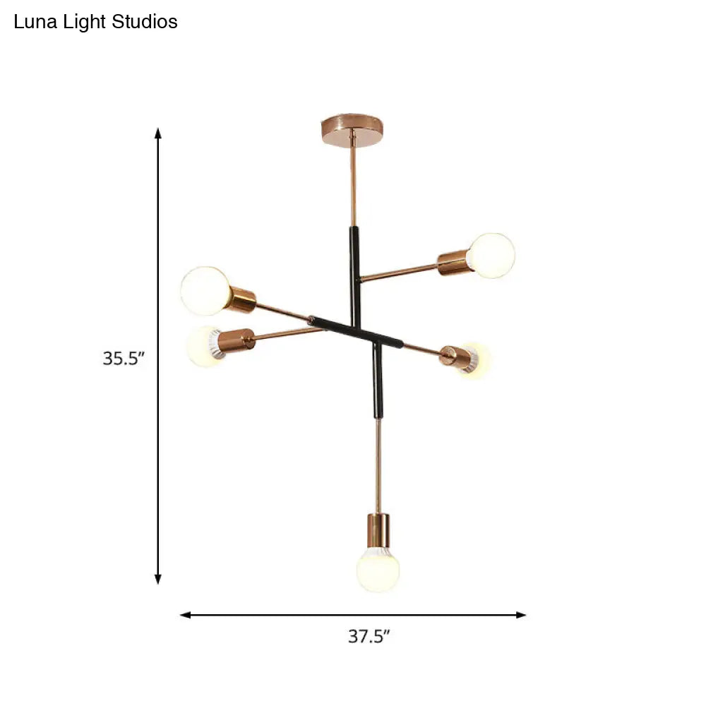 Lámpara de techo moderna rectangular de metal con 5 luces: blanca/negra, bombilla desnuda, para comedor