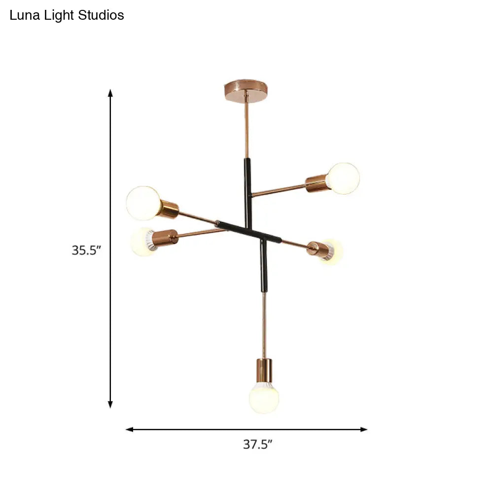 Lámpara de techo moderna rectangular de metal con 5 luces: blanca/negra, bombilla desnuda, para comedor