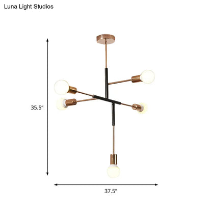 Lámpara de techo moderna rectangular de metal con 5 luces: blanca/negra, bombilla desnuda, para comedor