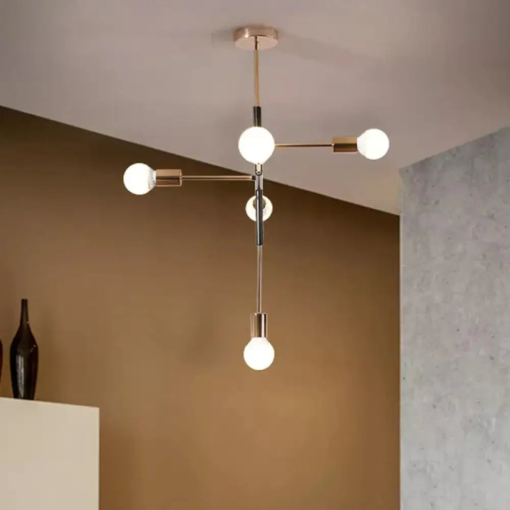 Lámpara de techo moderna rectangular de metal con 5 luces: blanca/negra, bombilla desnuda, para comedor