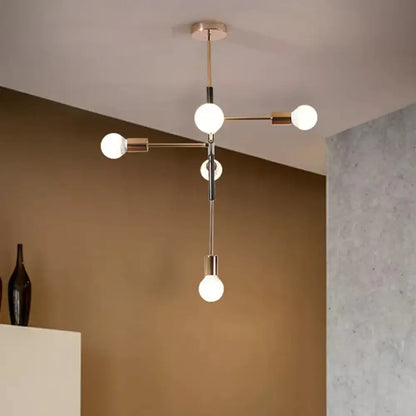 Lámpara de techo moderna rectangular de metal con 5 luces: blanca/negra, bombilla desnuda, para comedor