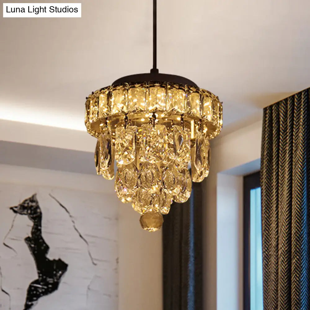 Modern 5-Tier 1-Light Mini Pendant Lamp with Clear Crystal Suspension