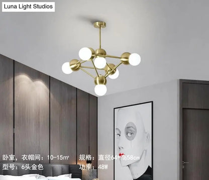 Lámpara de araña colgante moderna de 6/8/10 luces en negro/dorado con brazo metálico geométrico - Ideal para la sala de estar
