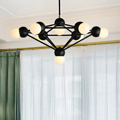Lámpara de araña colgante moderna de 6/8/10 luces en negro/dorado con brazo metálico geométrico - Ideal para la sala de estar