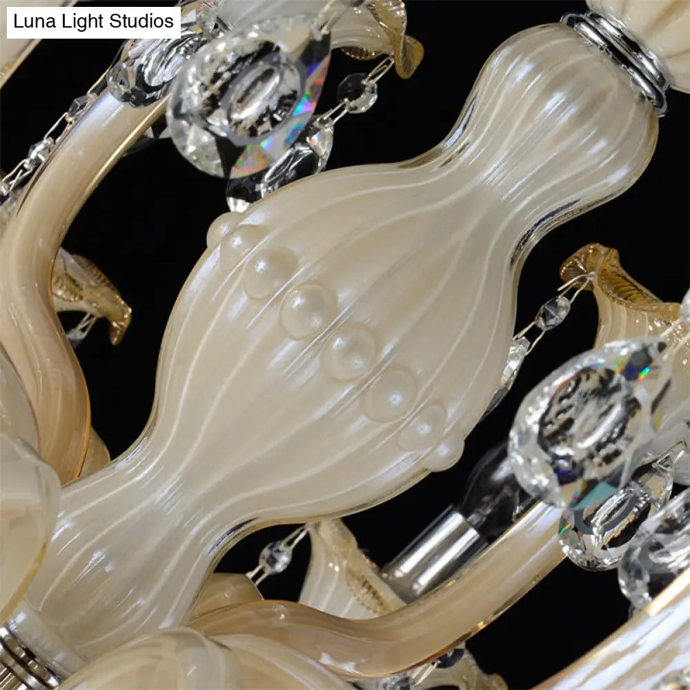 Modern 6/8/18-Light Faceted Crystal Candle Chandelier - Tan Ceiling Lamp for Living Room - Multiple Sizes