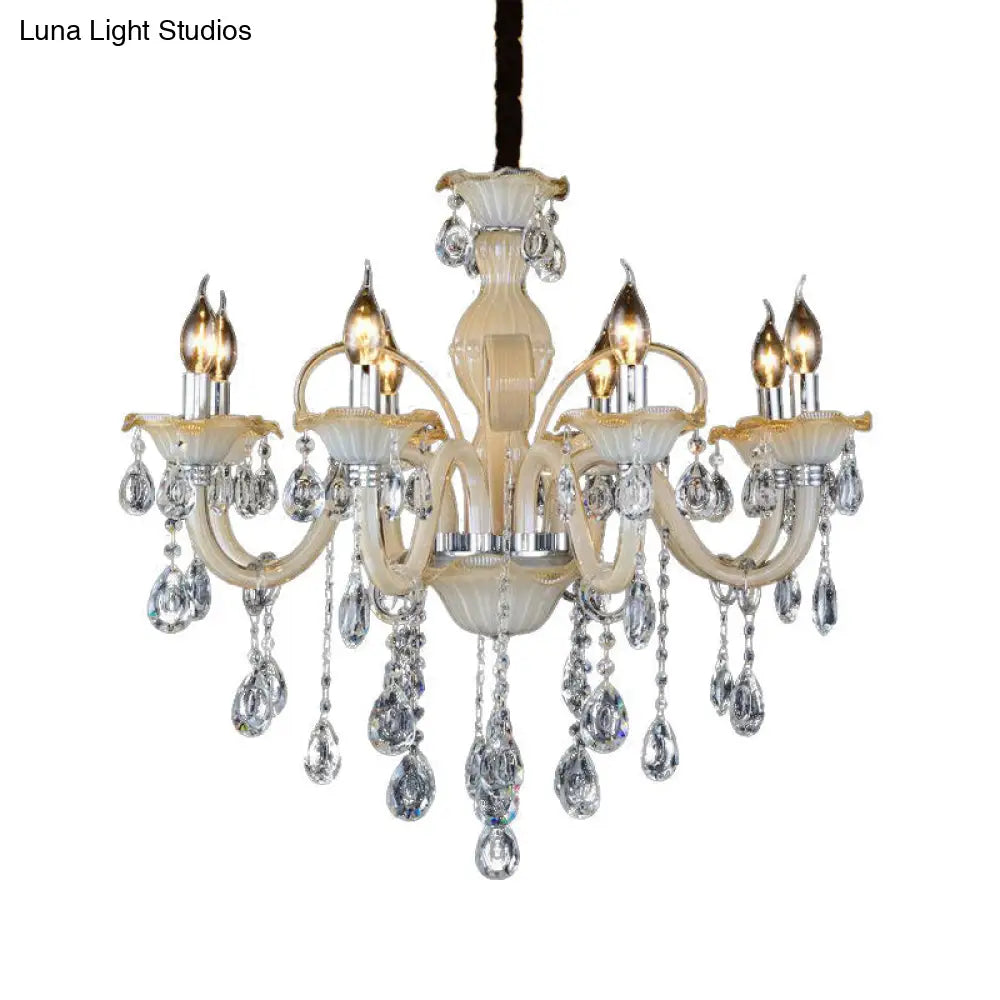 Modern 6/8/18-Light Faceted Crystal Candle Chandelier - Tan Ceiling Lamp for Living Room - Multiple Sizes