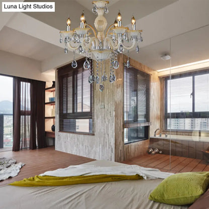 Modern 6/8/18-Light Faceted Crystal Candle Chandelier - Tan Ceiling Lamp for Living Room - Multiple Sizes