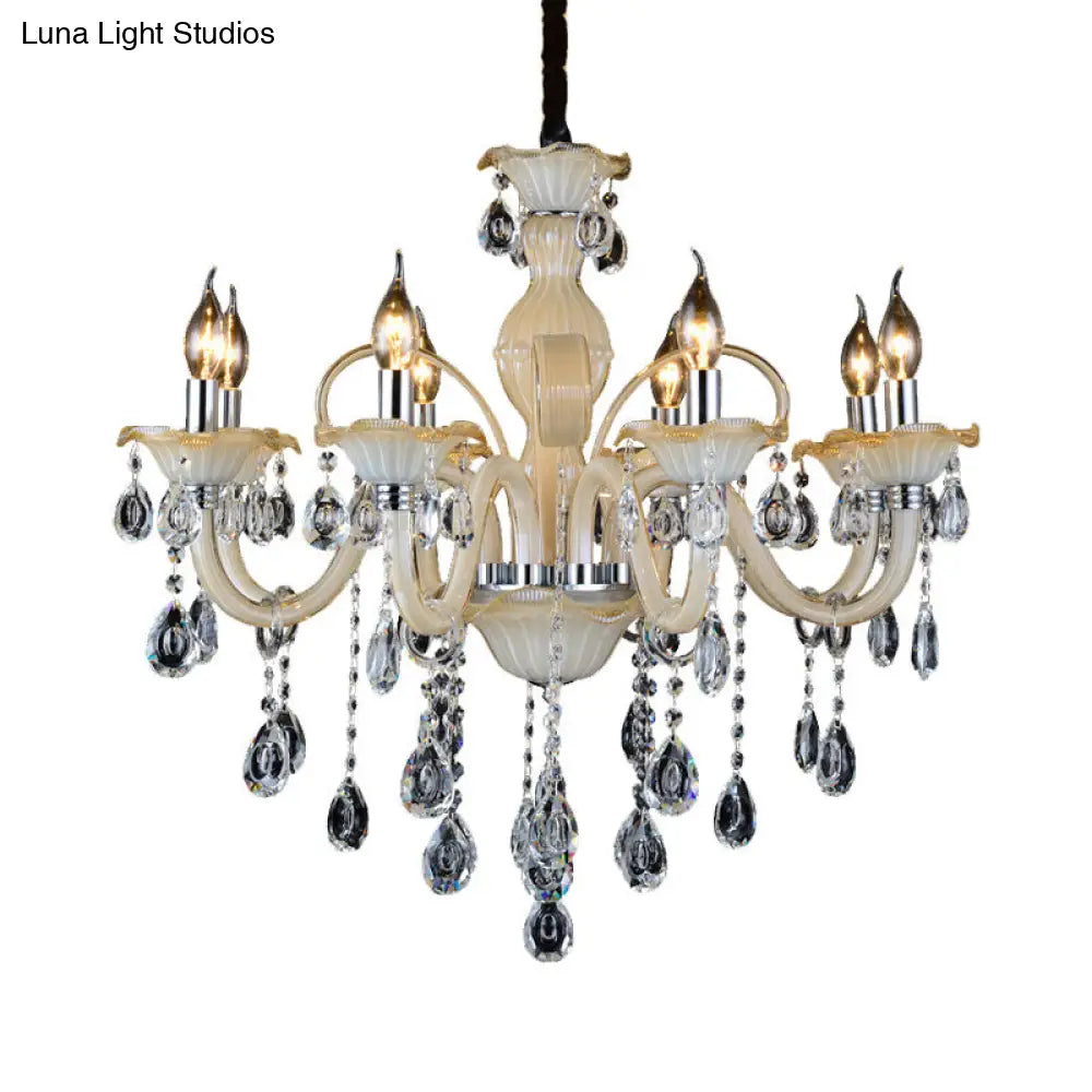 Modern 6/8/18-Light Faceted Crystal Candle Chandelier - Tan Ceiling Lamp for Living Room - Multiple Sizes