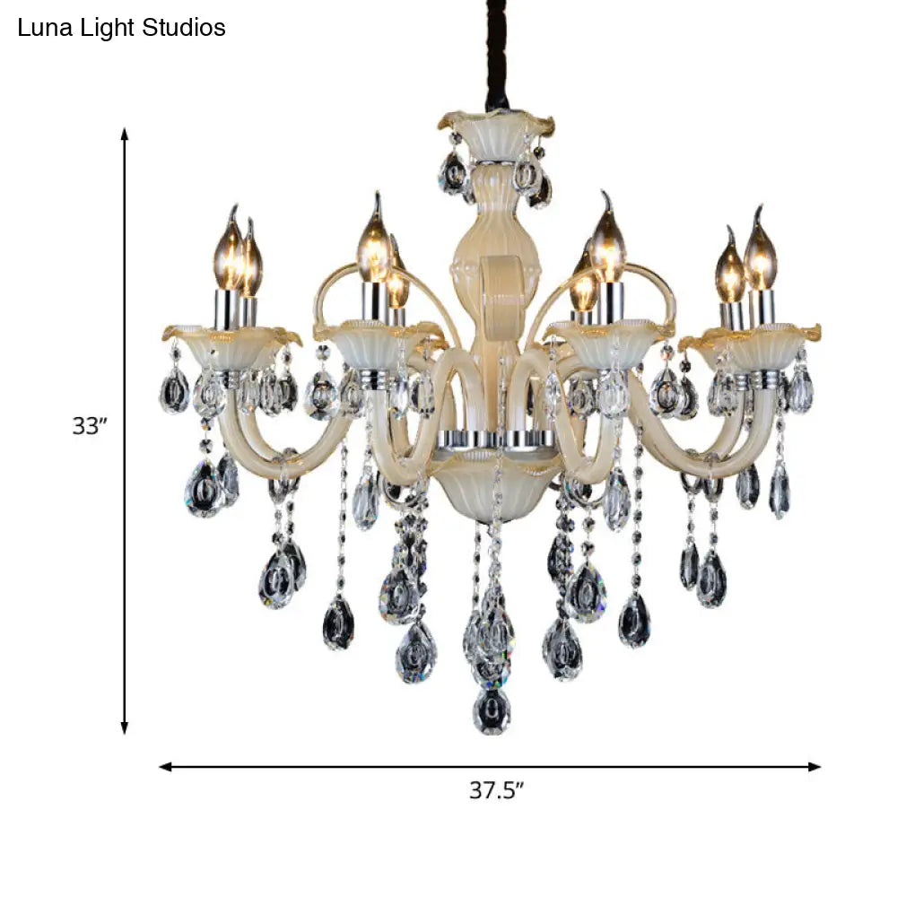 Modern 6/8/18-Light Faceted Crystal Candle Chandelier - Tan Ceiling Lamp for Living Room - Multiple Sizes