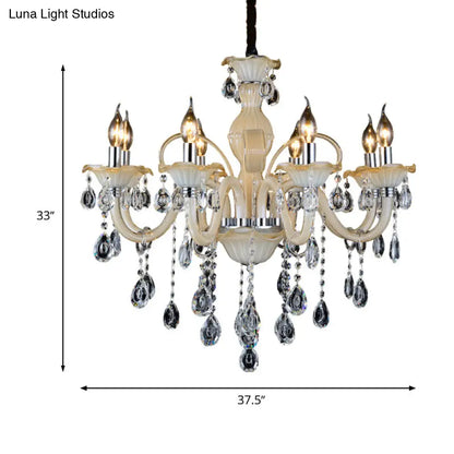 Modern 6/8/18-Light Faceted Crystal Candle Chandelier - Tan Ceiling Lamp for Living Room - Multiple Sizes