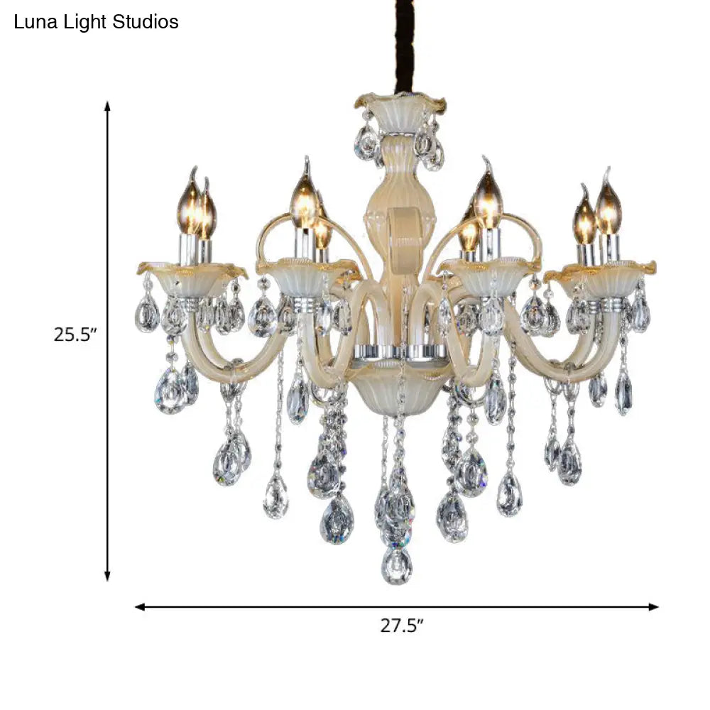 Modern 6/8/18-Light Faceted Crystal Candle Chandelier - Tan Ceiling Lamp for Living Room - Multiple Sizes