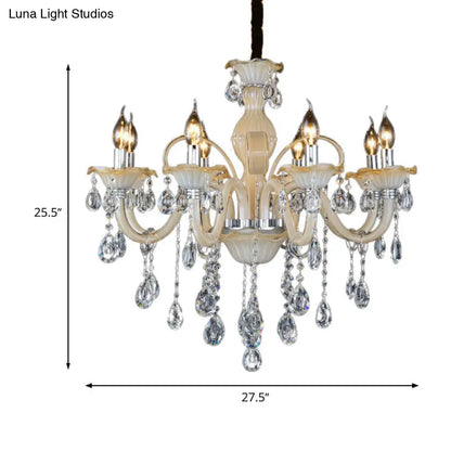 Modern 6/8/18-Light Faceted Crystal Candle Chandelier - Tan Ceiling Lamp for Living Room - Multiple Sizes