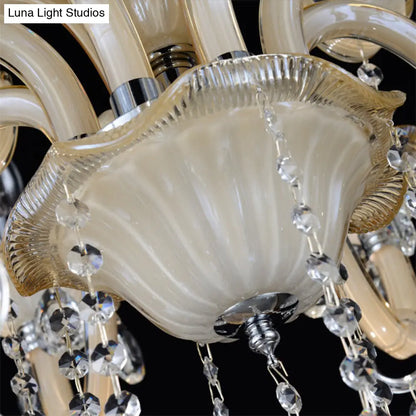 Modern 6/8/18-Light Faceted Crystal Candle Chandelier - Tan Ceiling Lamp for Living Room - Multiple Sizes