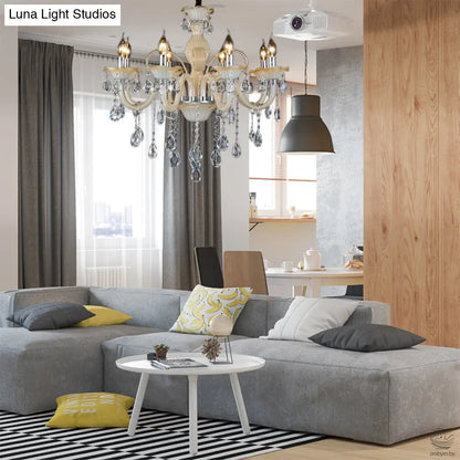 Modern 6/8/18-Light Faceted Crystal Candle Chandelier - Tan Ceiling Lamp for Living Room - Multiple Sizes