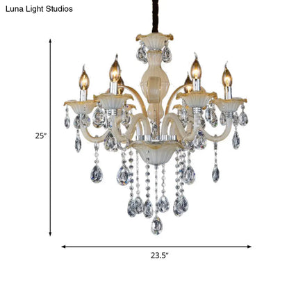 Modern 6/8/18-Light Faceted Crystal Candle Chandelier - Tan Ceiling Lamp for Living Room - Multiple Sizes