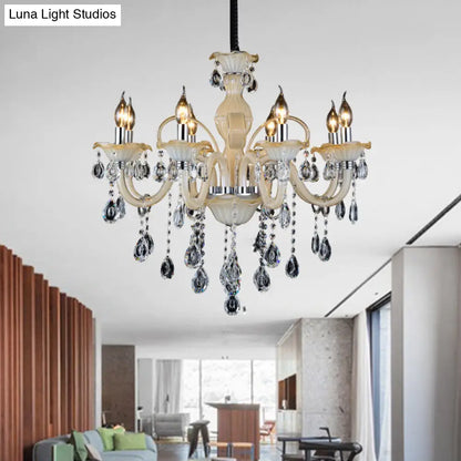 Modern 6/8/18-Light Faceted Crystal Candle Chandelier - Tan Ceiling Lamp for Living Room - Multiple Sizes