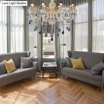 Modern 6/8/18-Light Faceted Crystal Candle Chandelier - Tan Ceiling Lamp for Living Room - Multiple Sizes