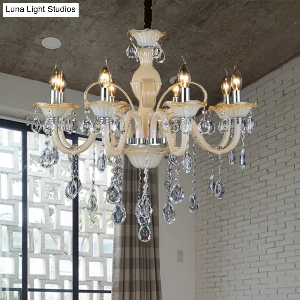 Modern 6/8/18-Light Faceted Crystal Candle Chandelier - Tan Ceiling Lamp for Living Room - Multiple Sizes