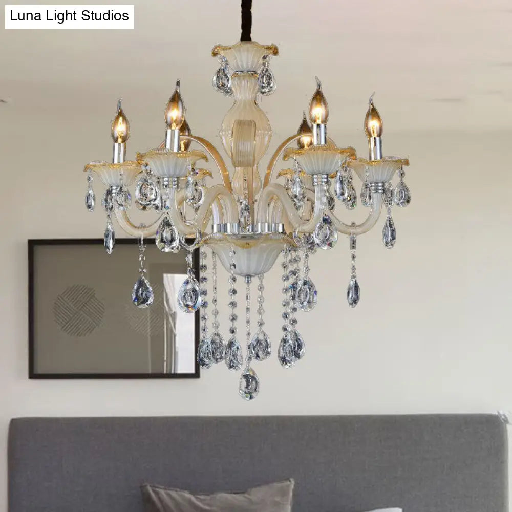 Modern 6/8/18-Light Faceted Crystal Candle Chandelier - Tan Ceiling Lamp for Living Room - Multiple Sizes