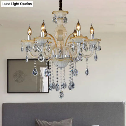 Modern 6/8/18-Light Faceted Crystal Candle Chandelier - Tan Ceiling Lamp for Living Room - Multiple Sizes