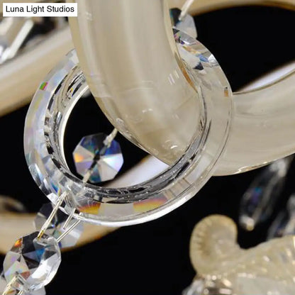 Modern 6/8/18-Light Faceted Crystal Candle Chandelier - Tan Ceiling Lamp for Living Room - Multiple Sizes