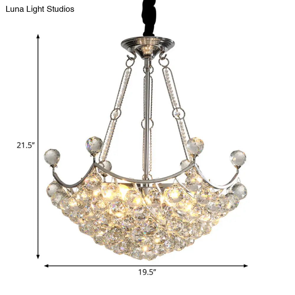 Lámpara de techo colgante moderna de 6 bombillas cromadas para mesa de comedor - Diseño de cuenco de cristal transparente