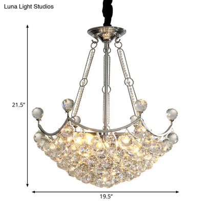 Lámpara de techo colgante moderna de 6 bombillas cromadas para mesa de comedor - Diseño de cuenco de cristal transparente