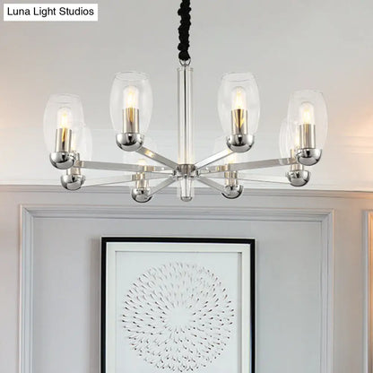 ثريا شموع زجاجية شفافة حديثة بستة رؤوس من DecorBites™: وحدة إضاءة سقفية من الكروم مع سلسلة قابلة للتعديل