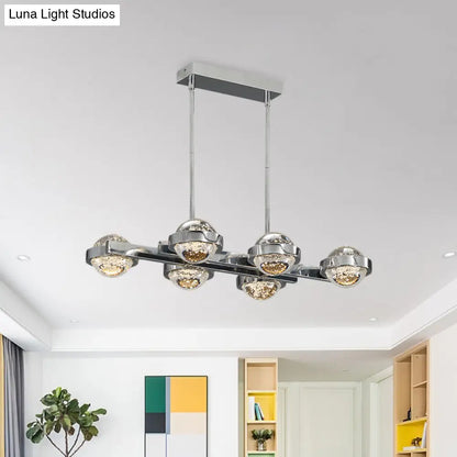 DecorBites™ Modern 6-Head LED Island Lamp with Chrome/Gold Finish & Seedy Crystal Ball - Perfect Over Dining Table Lighting