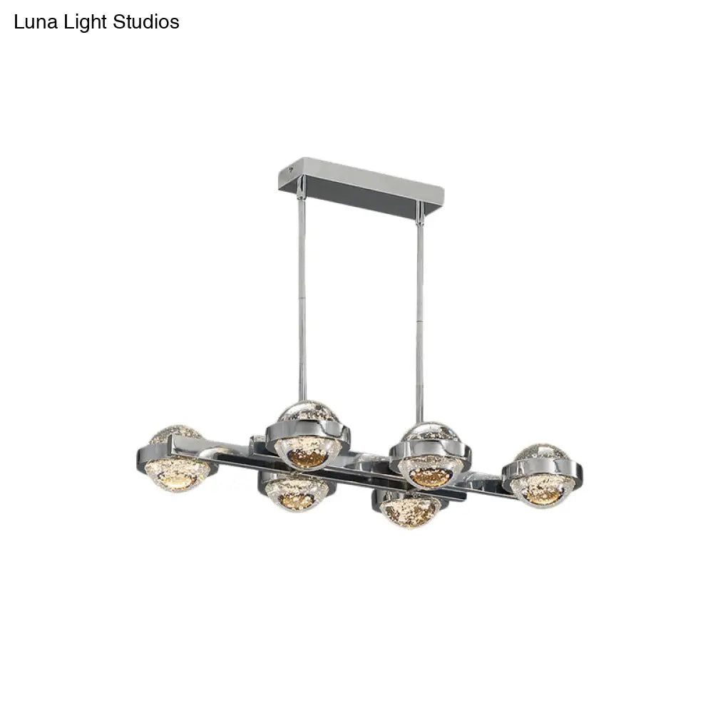 DecorBites™ Modern 6-Head LED Island Lamp with Chrome/Gold Finish & Seedy Crystal Ball - Perfect Over Dining Table Lighting