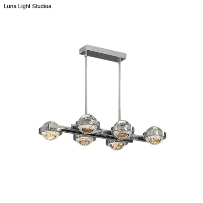 DecorBites™ Modern 6-Head LED Island Lamp with Chrome/Gold Finish & Seedy Crystal Ball - Perfect Over Dining Table Lighting