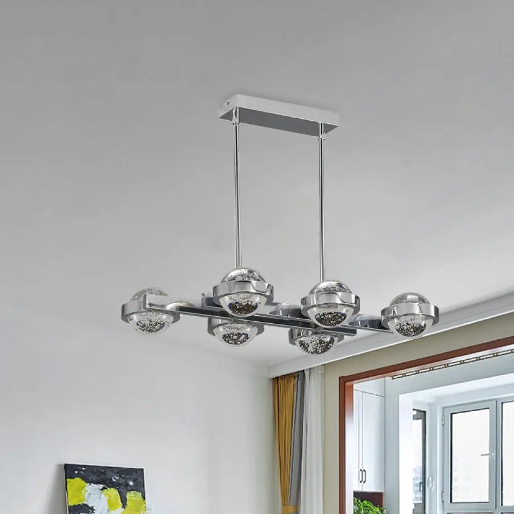 DecorBites™ Modern 6-Head LED Island Lamp with Chrome/Gold Finish & Seedy Crystal Ball - Perfect Over Dining Table Lighting