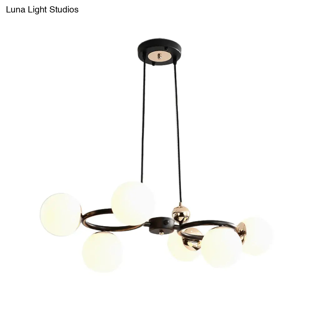 Lámpara de techo colgante moderna de cristal opalino de 6 cabezas - Negra