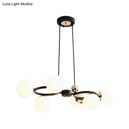 Lámpara de techo colgante moderna de cristal opalino de 6 cabezas - Negra