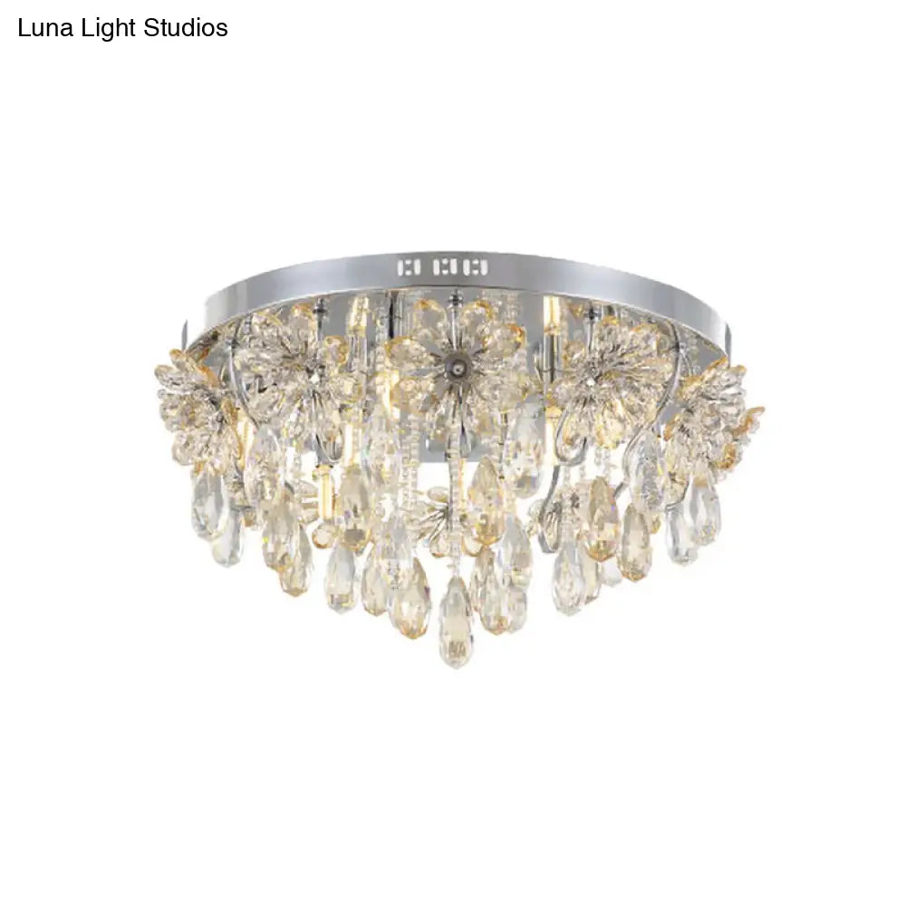 DecorBites™ DecorBites™ Modern 6-Light Crystal Fringe Flushmount Ceiling Light in Chrome - Ideal for Dining Room