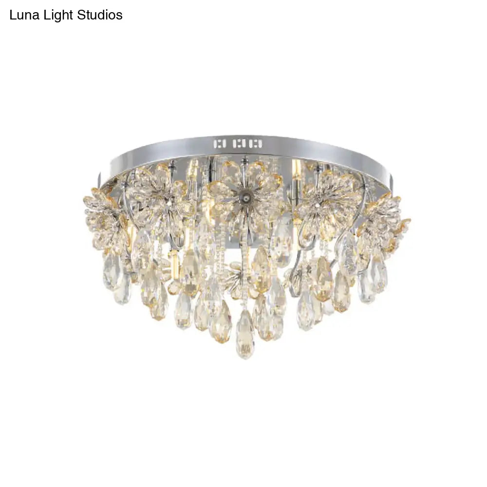 DecorBites™ DecorBites™ Modern 6-Light Crystal Fringe Flushmount Ceiling Light in Chrome - Ideal for Dining Room