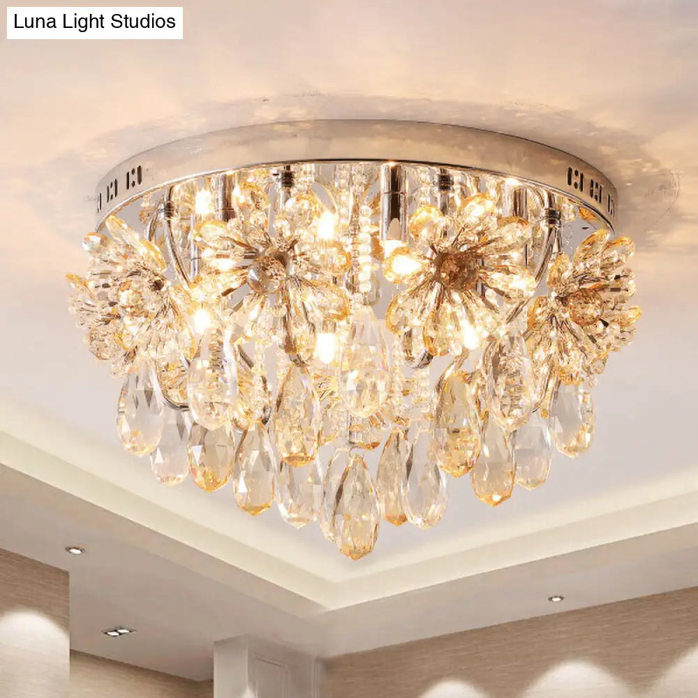 DecorBites™ DecorBites™ Modern 6-Light Crystal Fringe Flushmount Ceiling Light in Chrome - Ideal for Dining Room