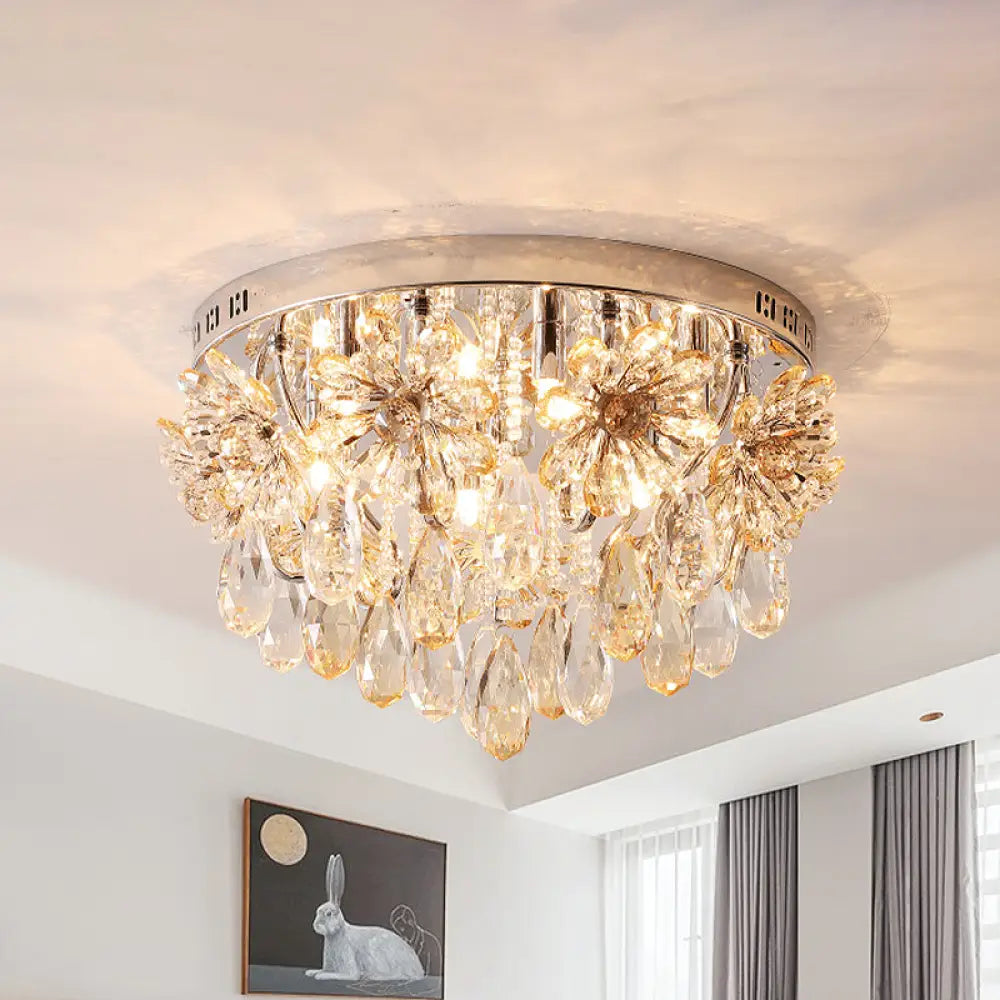 DecorBites™ DecorBites™ Modern 6-Light Crystal Fringe Flushmount Ceiling Light in Chrome - Ideal for Dining Room