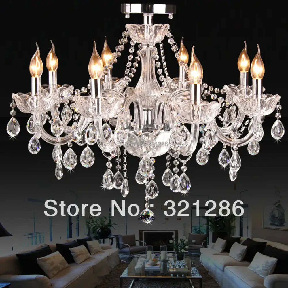 Modern 8 arm crystal k9 chandelier with clear glass arms and teardrop crystals for living room decorbites crystal lighting