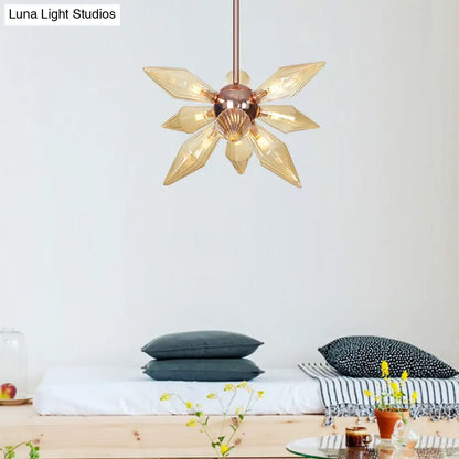 Lámpara colgante moderna de cristal ámbar con forma de diamante, de 9 o 12 brazos, en oro rosa – Ideal para el techo del salón